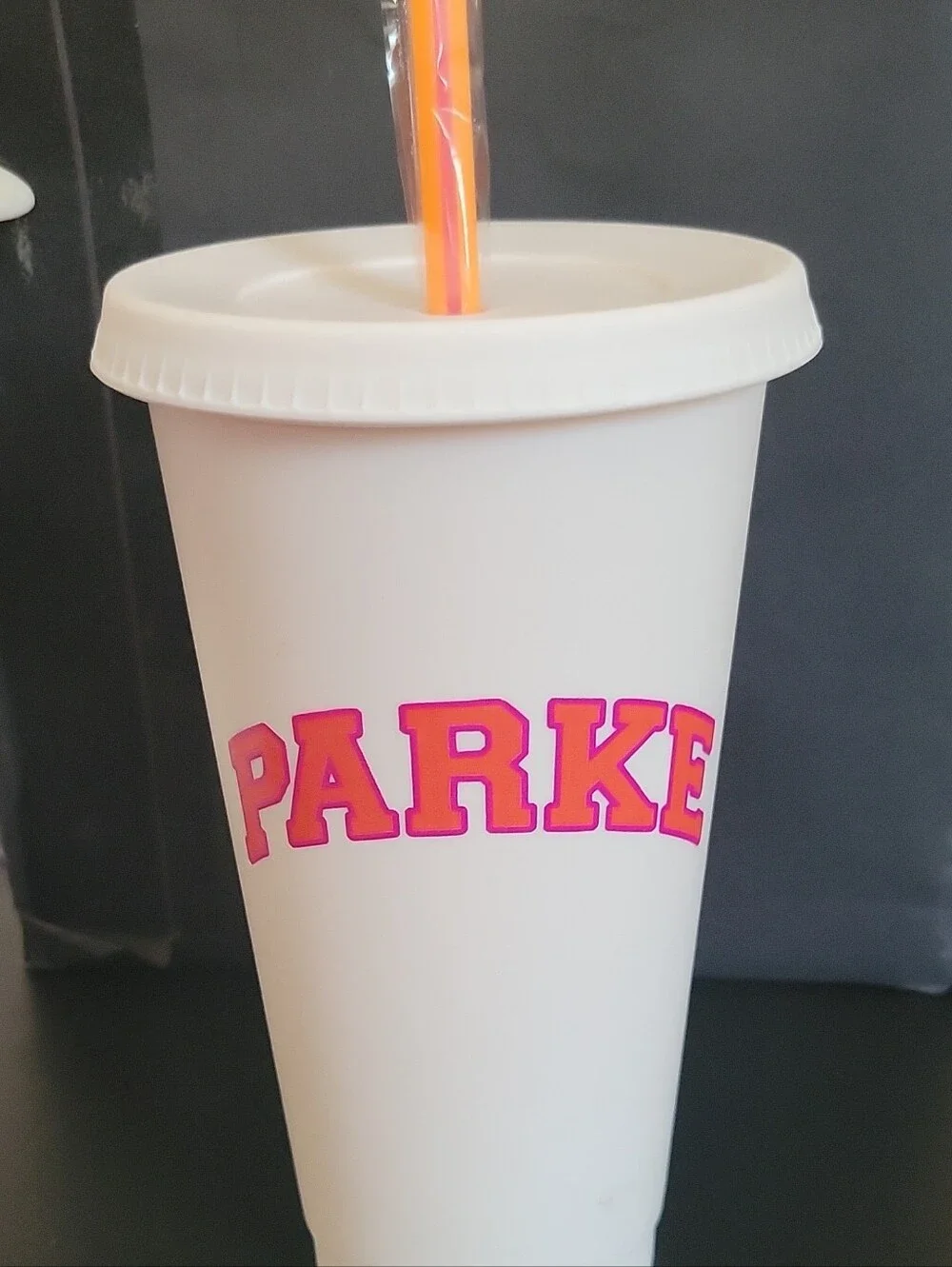 Parke DUNKIN' LIMITED EDITION White Party Cup with Pink Logo and Orange Straw